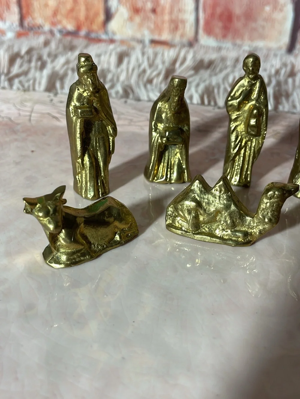 Mini Brass Nativity Figurine Set - Gold Tone 14 pc